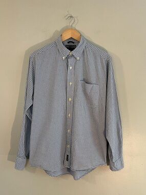 Abercrombie & Fitch Blue White Check Button-Up Dress Shirt Preppy Office